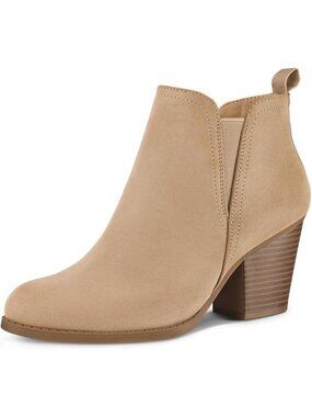 Women's Nude Polyurethan V-Cut Ankle Chunky Heel Side Zip & Elastic Panel Boots